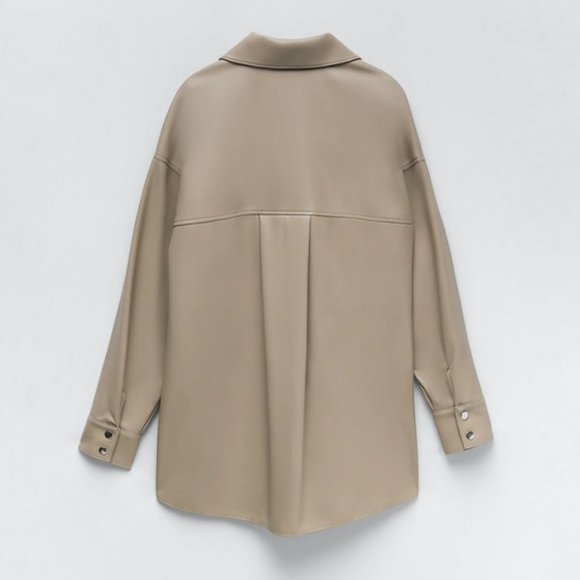NWT Blogger Favorite ZARA Faux Leather Overshirt Shirt Jacket Lined Shacket Coat - Picture 4 of 12